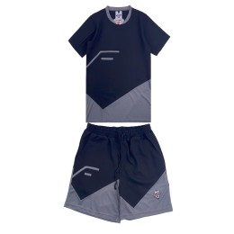 Manufacture of men's short-sleeved tracksuit custom-made round neck training suit black with gray embroidered LOGO tracksuit supplier WTV180 Manufacture of men's short-sleeved tracksuit custom-made round neck training suit black with gray embroidered LOGO tracksuit supplier WTV180